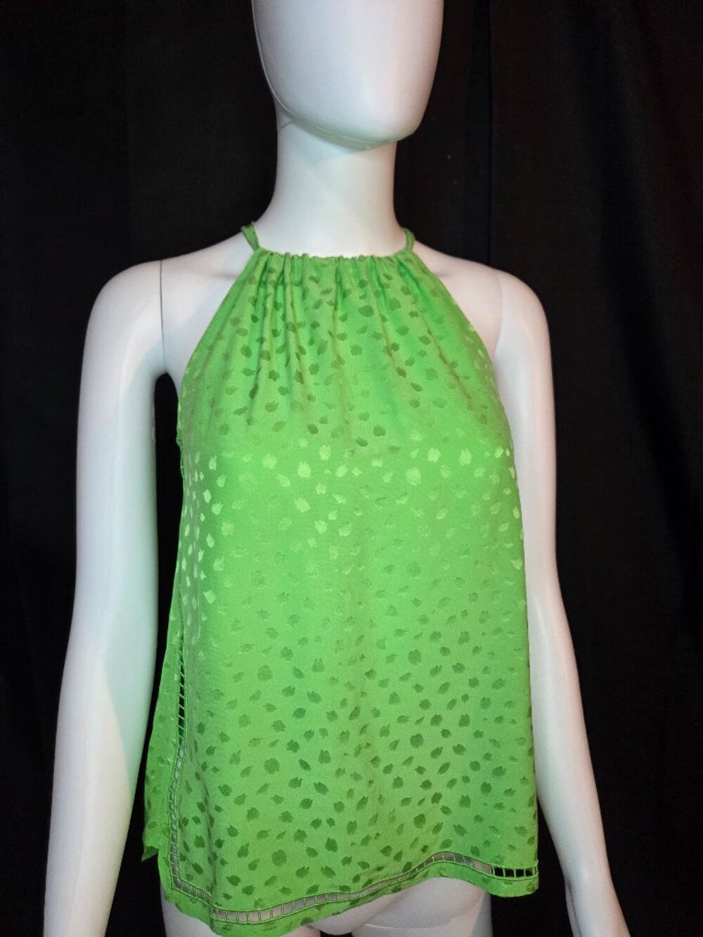 Trina Turk "Mojito" Lime Green Silk Halter Blouse Old Money Mobwife Quiet Luxury